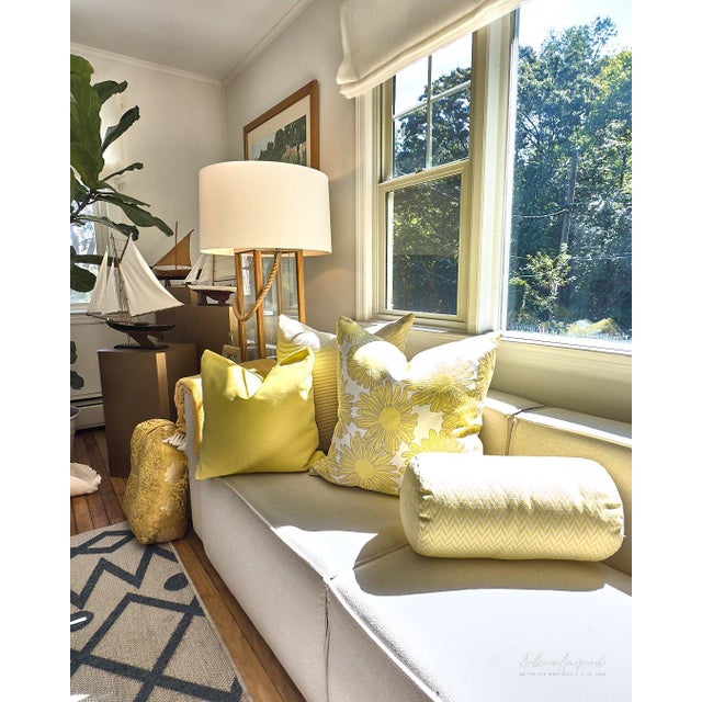 Outdoors and Indoors Contemporary Pastel Yellow Cylinder Pillows, by Arlene Angard, Set of 2 For Sale - Image 9 of 10