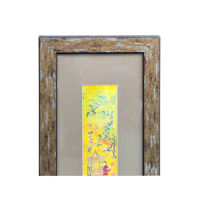Asian Vintage Yellow Scenery Embroidered Rectangular Framed Wall Art D For Sale - Image 3 of 13