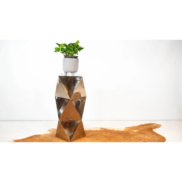 Late 20th Century Modernist Geometric 'Origami' Metal Sculptural Pedestal For Sale In Boston - Image 6 of 16