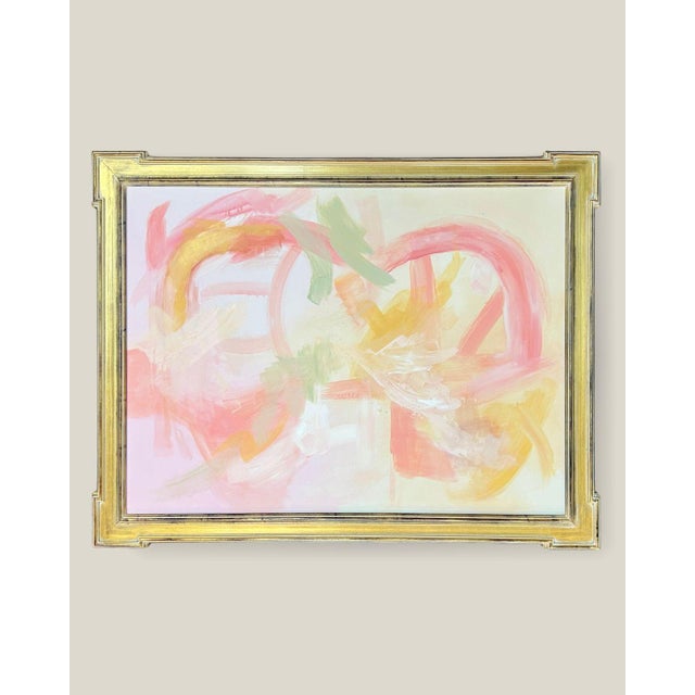 Pink, Green & Yellow Abstract Study by Contemporary California Artist This modern abstract painting is layered in soft...