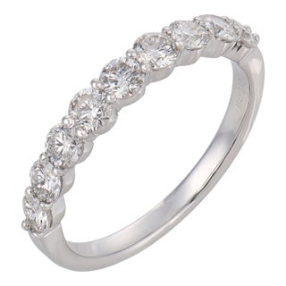 Vintage Diamond 18k White Gold Half Eternity Band, Size 7 For Sale