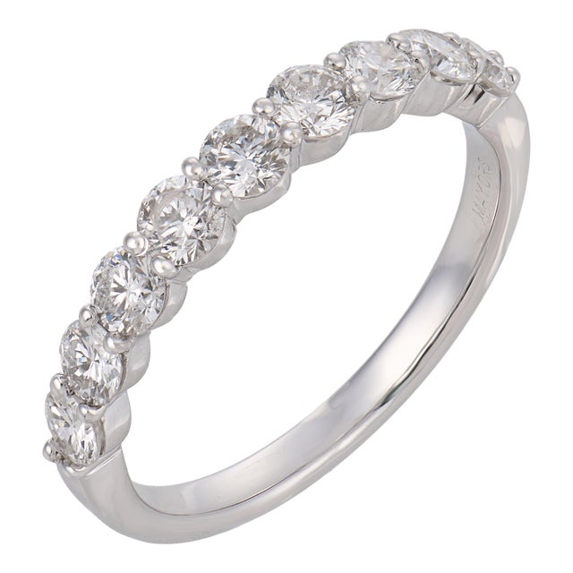 Vintage Diamond 18k White Gold Half Eternity Band, Size 7 For Sale