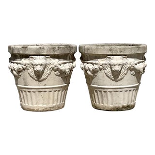 Vintage Regency Cast Concrete Lions Head Planters - a Pair For Sale