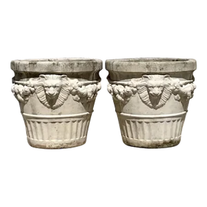 Vintage Regency Cast Concrete Lions Head Planters - a Pair