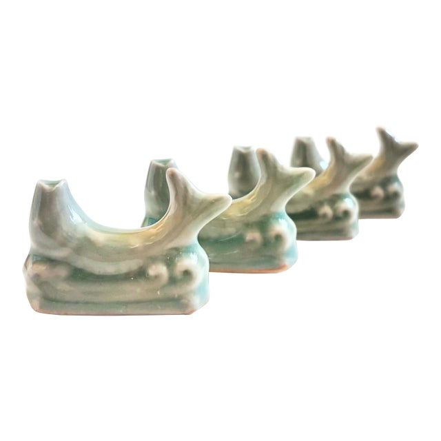 Celadon Koi Fish Chopstick Rests - Set of 4 For Sale