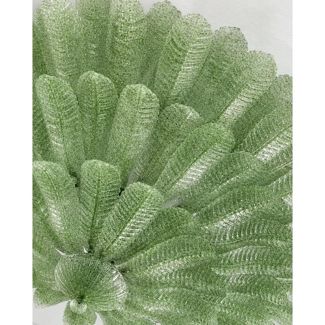Monumental Venetian Green ” Leaves Graniglia” Murano Glass Flush Mount All leaves are made in a traditional slab Murano...
