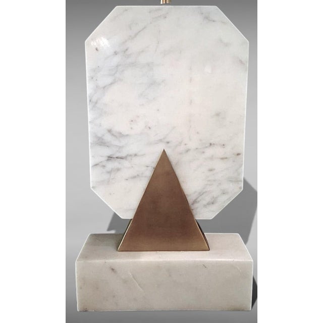 Italian Carrara Statuario White Marble and Brass Table Lamp For Sale - Image 9 of 18