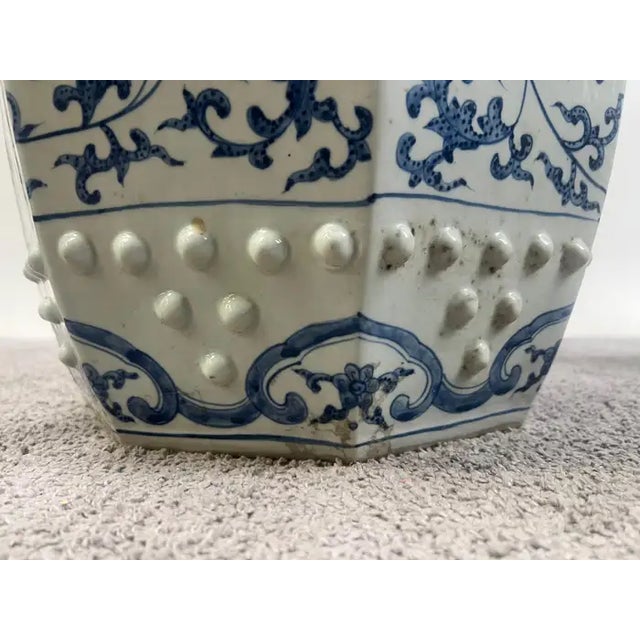 Chinese Qianlong Style Porcelain Octagonal Garden Blue & White Stool, a Pair For Sale - Image 9 of 14
