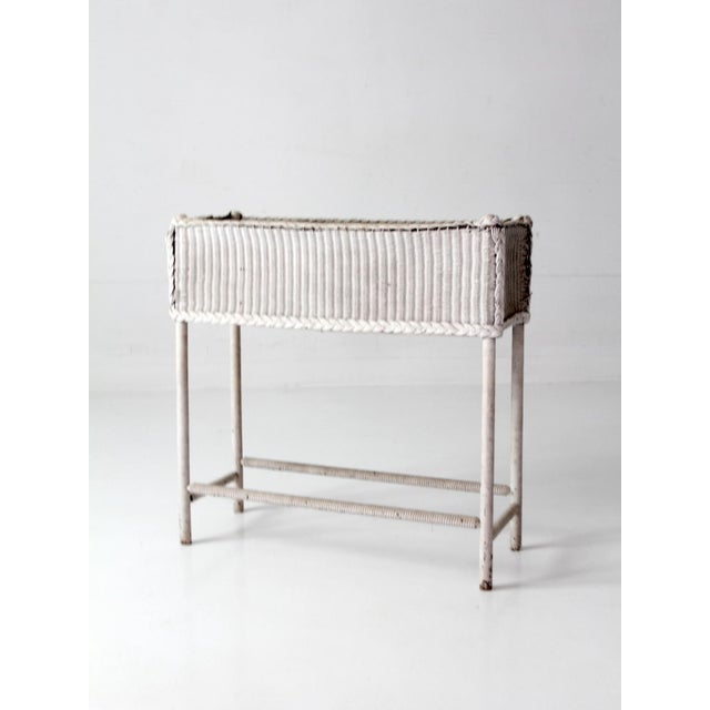 White Antique White Wicker Plant Stand With Removable Metal Liner For Sale - Image 8 of 18