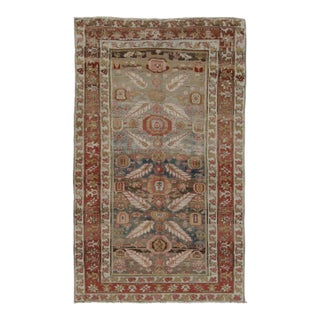 Antique Heriz Rug With Geometric Medallion and Red-Toned Border - Rug & Kilim For Sale