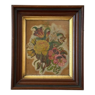 Antique Victorian Floral Theorem Painting on Velvet, Circa Late 19th Century For Sale