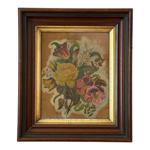 Antique Victorian Floral Theorem Painting on Velvet, Circa Late 19th Century