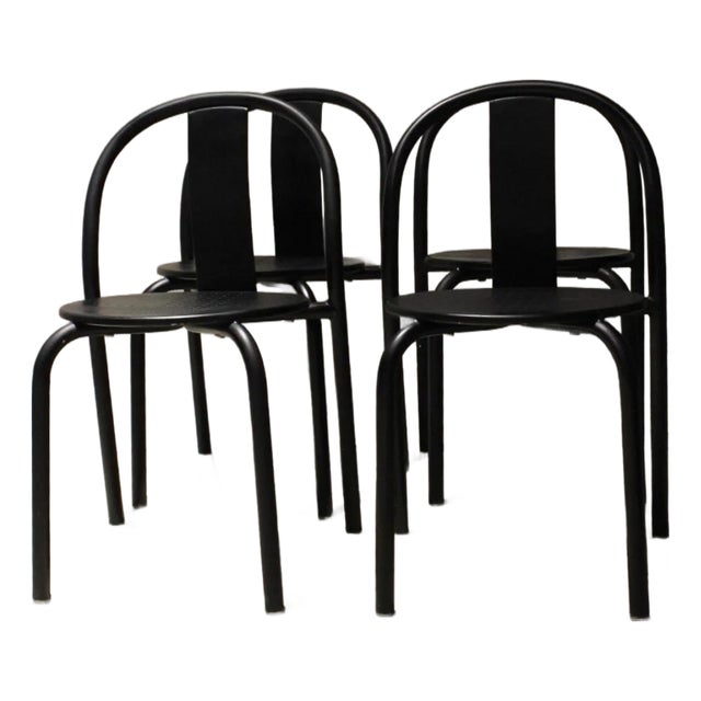 Vintage IKEA Maxmo Dining Chairs | Set of 4 Italian Modern Black Metal Chairs For Sale