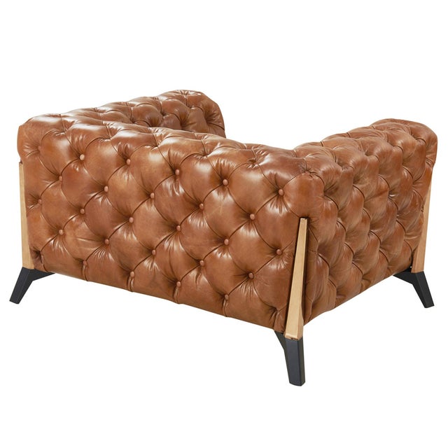 Contemporary Olivia Contemporary Tufted Chesterfield Arm Chair - Light Brown Leather For Sale - Image 3 of 8