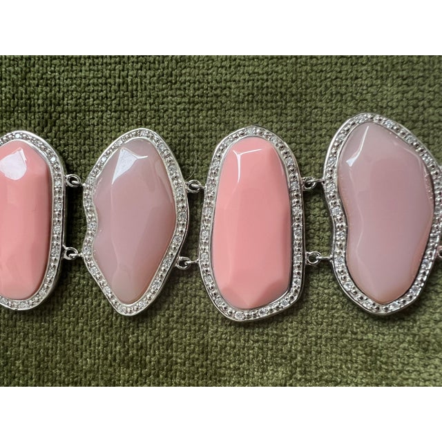 Miriam Salat Candy Lilac Resin with White Topaz and Sterling Silver, Link Cuff For Sale - Image 4 of 9