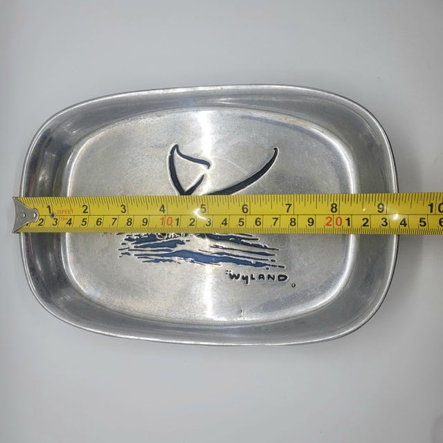 Late 20th Century Late 20th Century Wilton Armetale Wyland Whale Tail Bread Tray Pewter Metal Serving Dish For Sale - Image 5 of 7