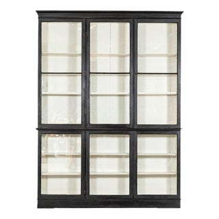 Large 19th Century English Ebonised Pine Glazed Display Cabinet, 1890 For Sale