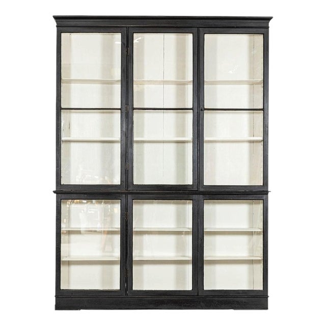 Large 19th Century English Ebonised Pine Glazed Display Cabinet, 1890 For Sale