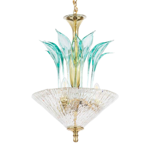 Mid‑Century Murano Glass Pendant With Copper Aventurina and Millefiori in the Manner of Barovier