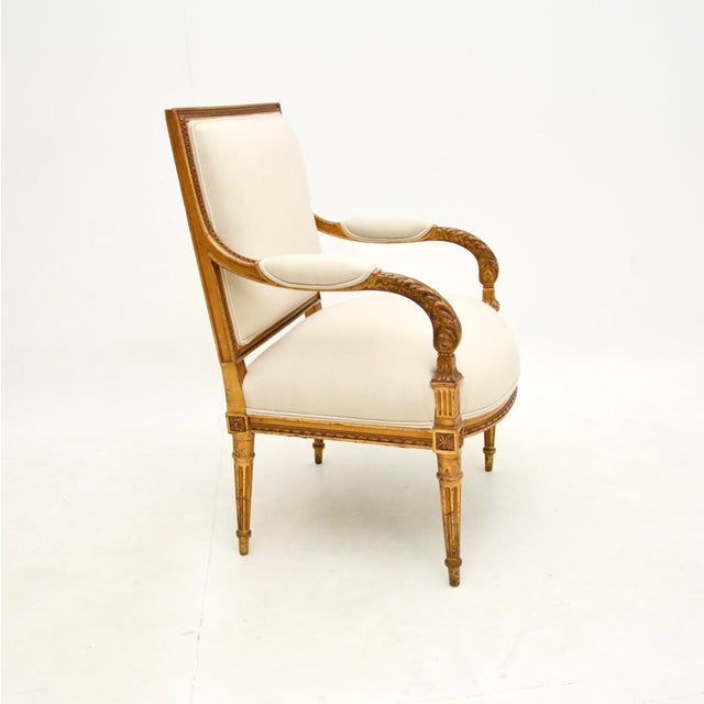 Antique French Carved Giltwood Armchair, 1860s For Sale - Image 3 of 11