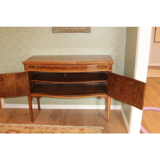 Wood Antique Serpentine Walnut & Satinwood Sideboard Console, C. 1919 For Sale - Image 7 of 11