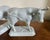Pair antique 18th century Delft figures of white cows. Wonderful detail and exceptional glaze. Measure 8 1/2" x 3 1/2" x 7...