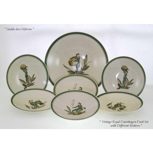 Ref # RC 1544 Photo 651 Description : Royal Copenhagen Vintage Fruit Set of 7 Piece Green Decoration Pattern : Green...