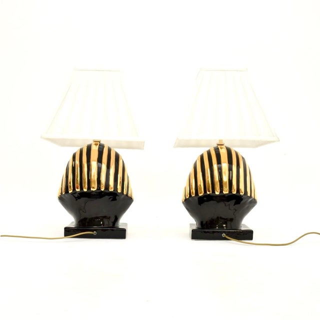 1980s Vintage Italian Ceramic Pharaoh Table Lamps, 1980s, Set of 2 For Sale - Image 5 of 11