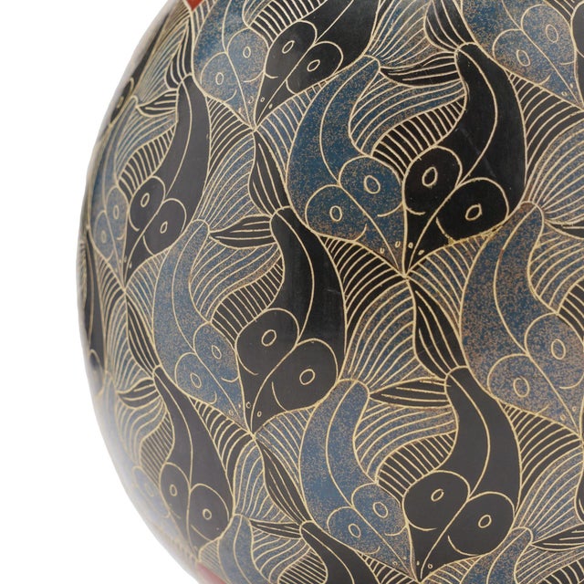 1950s Terra Cotta Vase Lamp With Escher-Style Surface Designs by Vladimir Norori, C. 1950 For Sale - Image 5 of 10