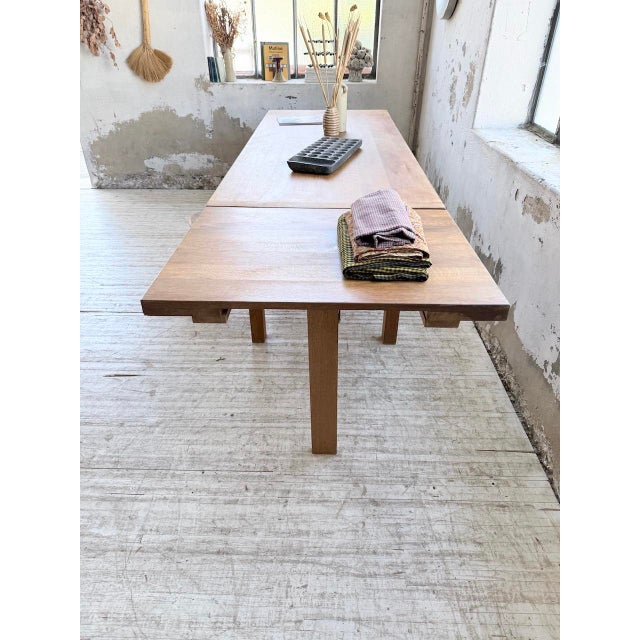 Golden Oak Farmhouse Table with Extension, 1960s For Sale - Image 10 of 18