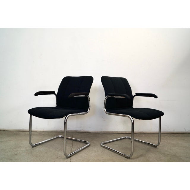 Pair of 1970's Midcentury Modern armchairs for sale. These have a special Bauhaus design, and are cantilever chairs. They...