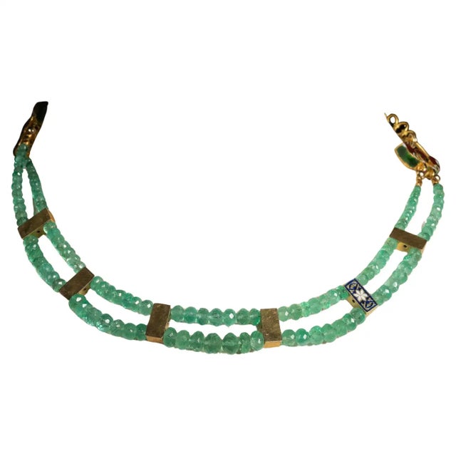 Contemporary 1990s Emerald, Diamond and 22K Gold Choker Necklace For Sale - Image 3 of 6
