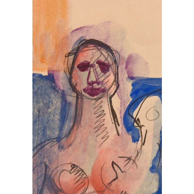 Vintage Signed Watercolor by Chamberlain, Style of George Condo, Museum Custom Framed For Sale - Image 4 of 9