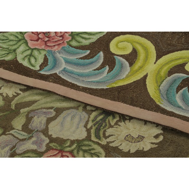 Textile Antique Hooked Rug With Floral Cartouche Design in Bright Pastels - Rug & Kilim For Sale - Image 7 of 7