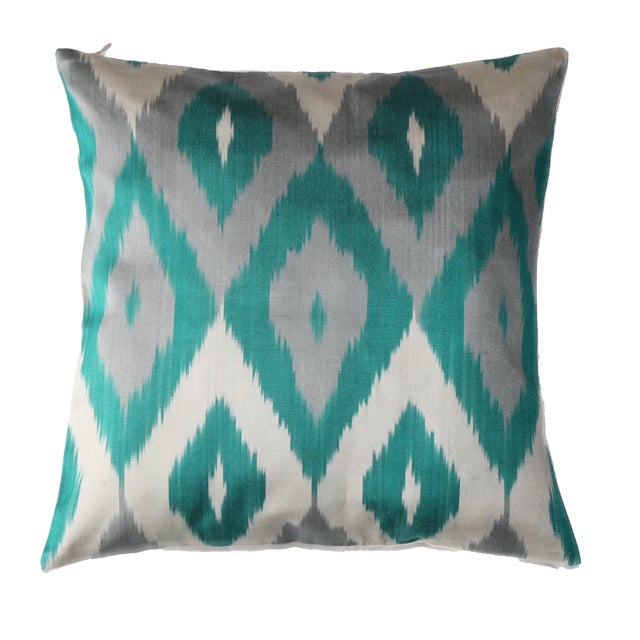 Textile Contemporary Silk Ikat Bohemian Throw Pillow 16 X 16 For Sale - Image 7 of 7