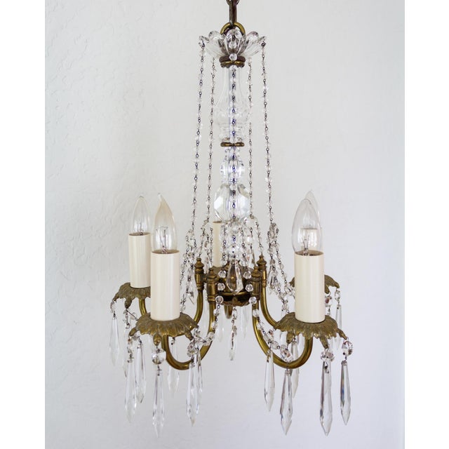 Petite French Louis XV Style Five Arm Crystal Chandelier With Black Lampshades For Sale - Image 6 of 18