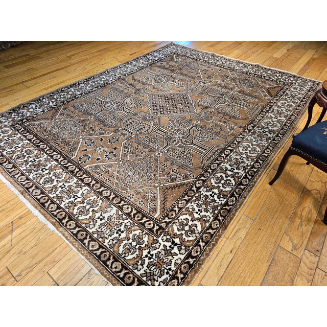 Textile Vintage Persian Bakhtiari Rug, Hand-Knotted Wool, Allover Geometric Pattern, Camelhair & Ivory, 8x11 For Sale - Image 7 of 18