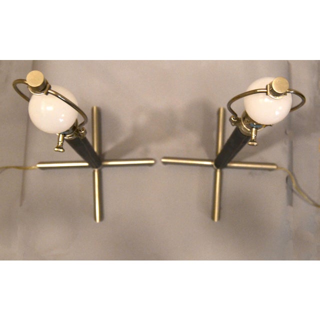 Pair of Nessen Lighting Mosler Table Lamp Leather Stainless Steel New York For Sale - Image 9 of 12