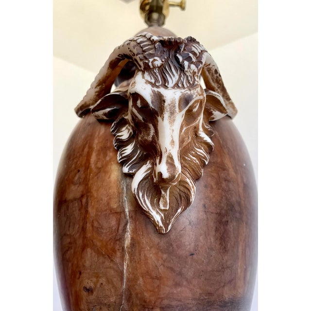 Mid 20th Century Traditional Ram Head Carved Alabaster Marble Urn Lamp For Sale - Image 9 of 13