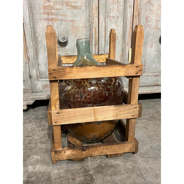Hand Painted Antique Demi John Bottle From Normandy, France, ‘Pinot Noir’, Original Crate For Sale - Image 4 of 11