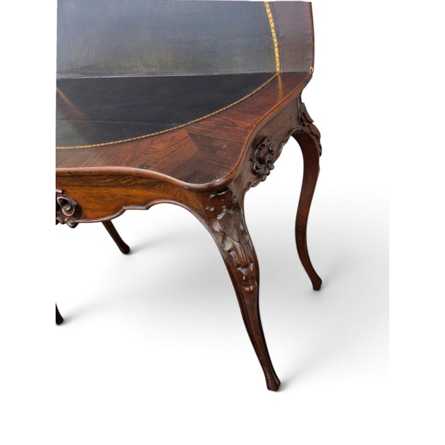 Brown 19th Century French Gabriel Legs Rosewood Inside Black Leather Game Table/Console Table. For Sale - Image 8 of 17