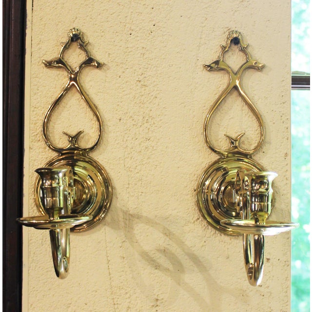 Pair of single light brass wall sconces by Virginia Metalcrafters, circa 1970s. For Colonial Williamsburg, Model 16-3. The...