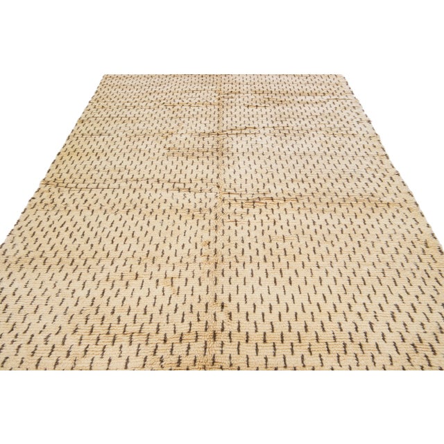 Abstract Modern Moroccan Handmade Boho Style Tan Beige Wool Rug For Sale - Image 3 of 12