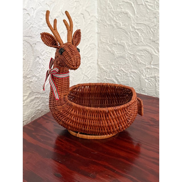 Vintage Wicker Reindeer Basket Christmas Holiday Decor For Sale - Image 9 of 9