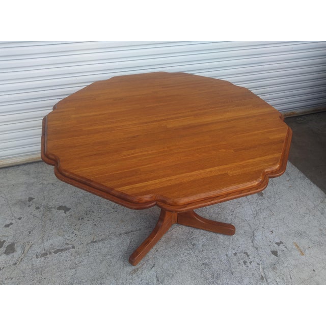 Mid 20th Century Scalloped Edge Teak Butcher Block Dining Table W/ Leaf For Sale In Houston - Image 6 of 9