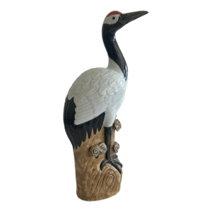 Asian Tropical Crain Bird in Glazed Porcelain