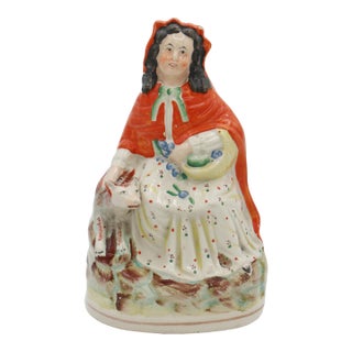 Circa 1860-80 English Staffordshire Little Red Riding Hood Figure For Sale
