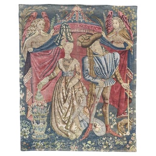 Vintage French Hand Painted Tapestry with Medieval Museum Design, 1960s For Sale