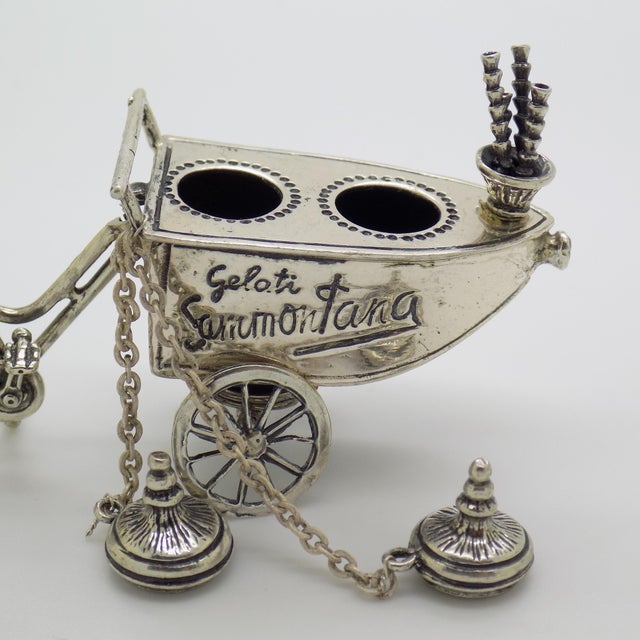 Vintage Italian Handmade Genuine Silver Large Italian Ice Cream Cart Figurine, Made in Tuscany (Arezzo) Exclusive Sammontana Gelati Italian Brand For Sale - Image 9 of 12