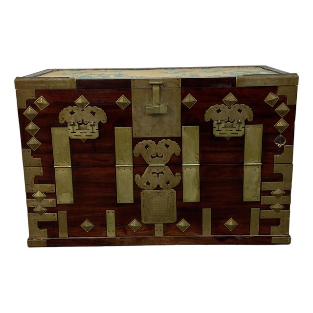 Antique Korean Wood and Brass Bandaji Chest For Sale